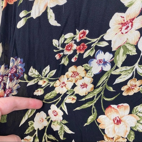 Vintage 90s Floral Romantic Flowers Silk High Rise Black Lined Midi Skirt - Picture 9 of 11